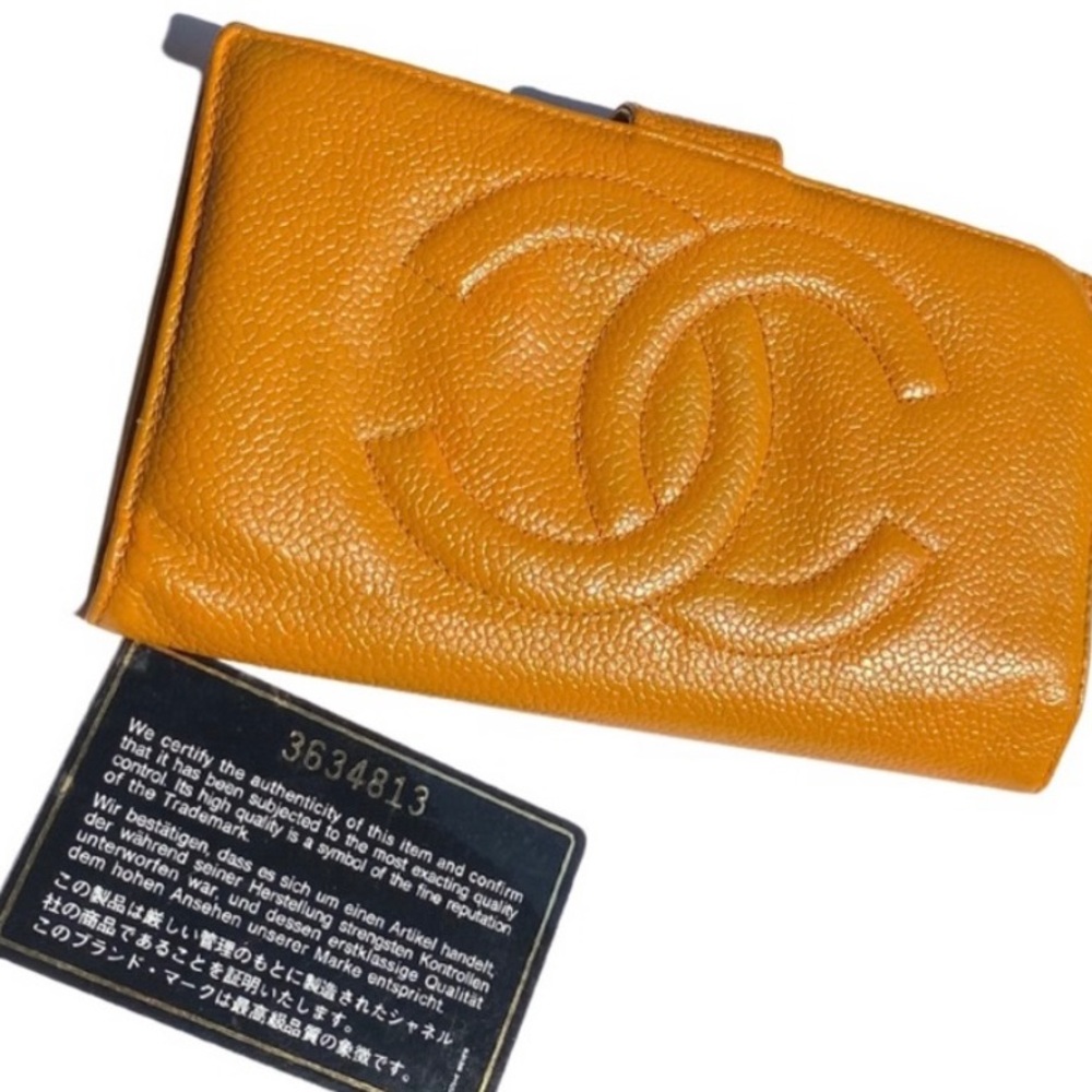 Vintage  Chanel Caviar Tangerine CC Wallet Clutch + authenticity…